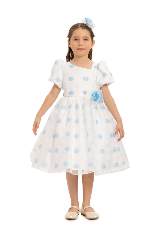 Blue Polka Dot Dress with Hair Accessory 3-7 AGE 35430PR - Clothes