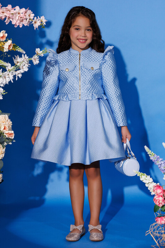 Blue Chic Dress with Matching Jacket and Bag 3-7 AGE 35391PR 