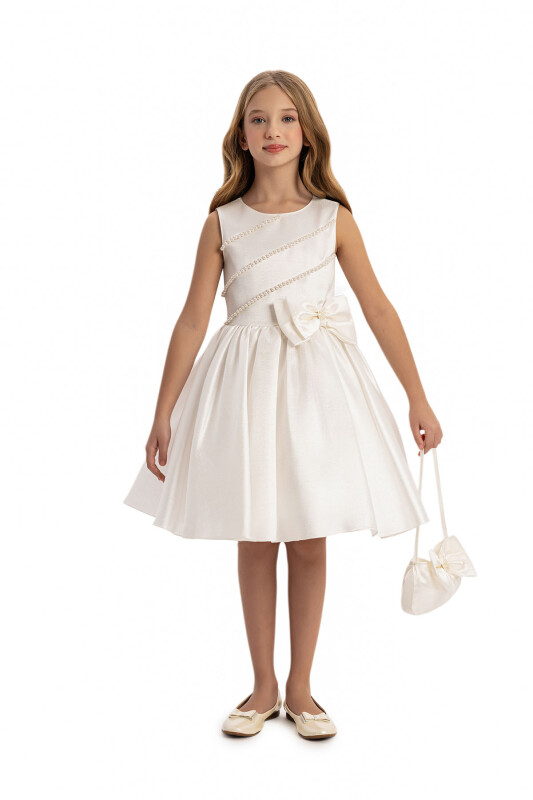 Ecru Satin Dress with Matching Bag 8-14 AGE 35213PR - Clothes (1)