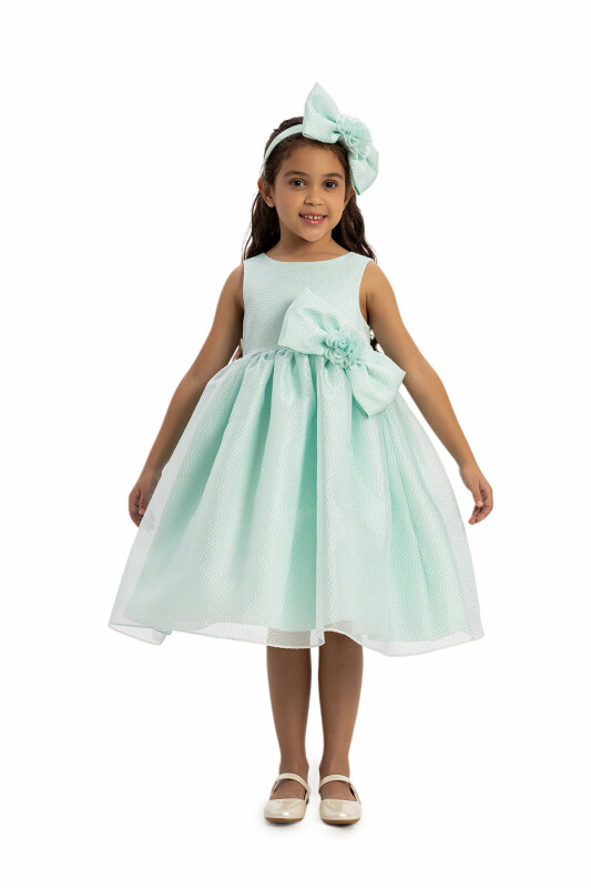Mint Bow Dress with Hair Accessory 3-7 AGE 35347PR - Clothes