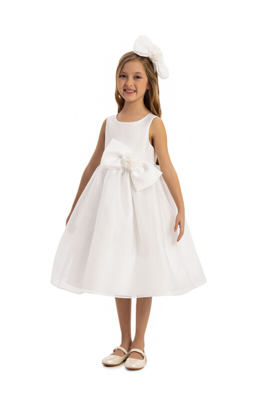 Ecru Bow Dress with Hair Accessory 3-7 AGE 35347PR - Clothes (1)