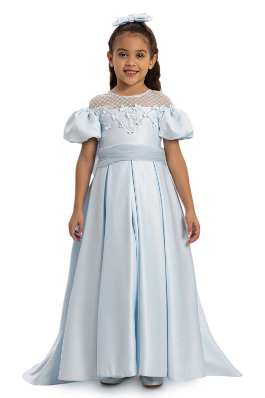 Blue Satin Girls Dress 3-7 AGE 35182PR - Clothes