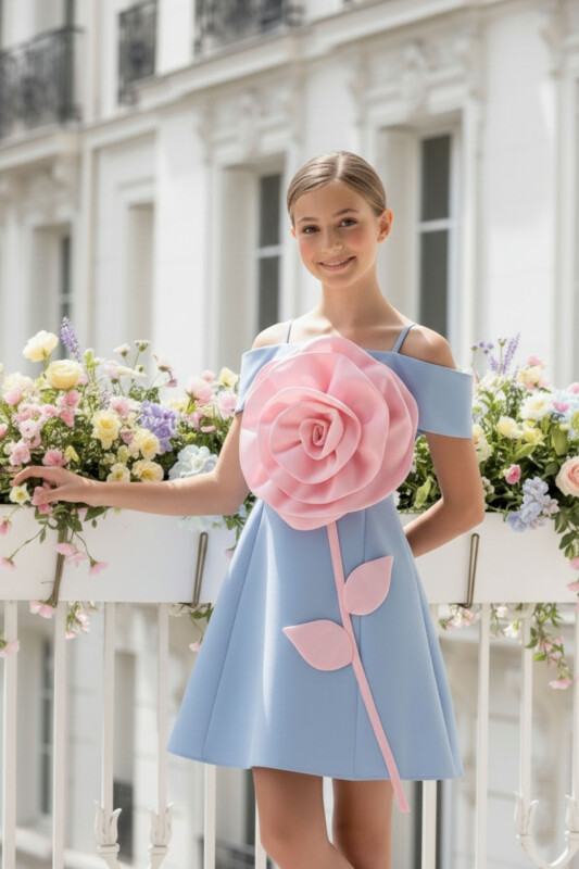 Blue Girls 3D Rose Detail Dress 8-15 AGE 36093PR - Clothes