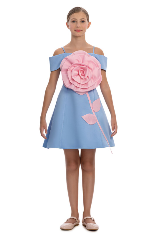 Blue Girls 3D Rose Detail Dress 8-15 AGE 36093PR - Clothes (1)