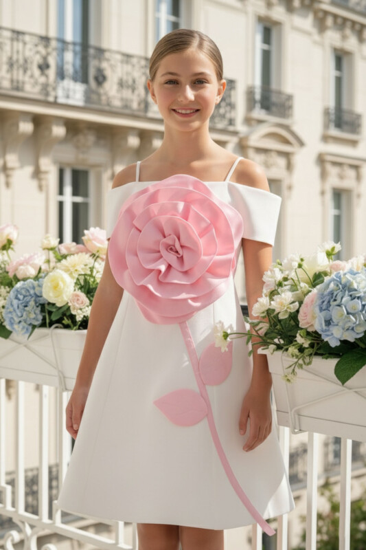 Ecru Girls 3D Rose Detail Dress 8-15 AGE 36093PR - Clothes