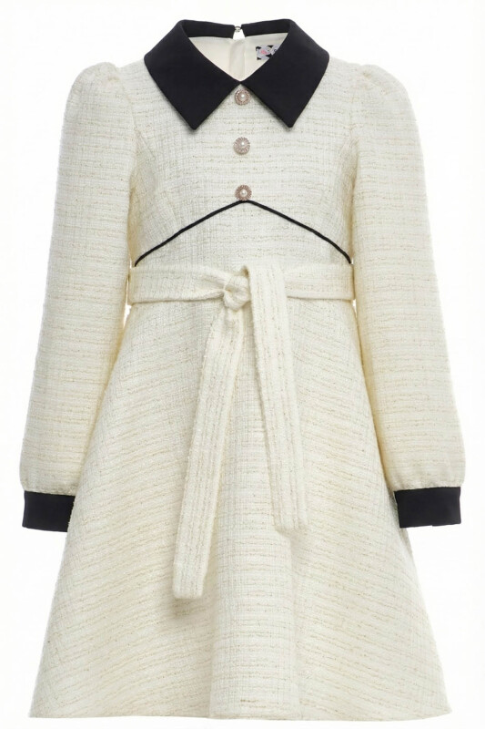 Black Girls Elegant Tweed Dress with Contrast Collar 8-15 AGE 36398PR - Clothes (1)