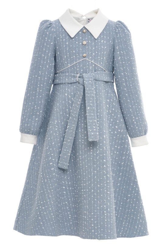 Blue Elegant Tweed Girls Dress with Pearl Buttons 8-15 AGE 36446PR - Clothes (1)