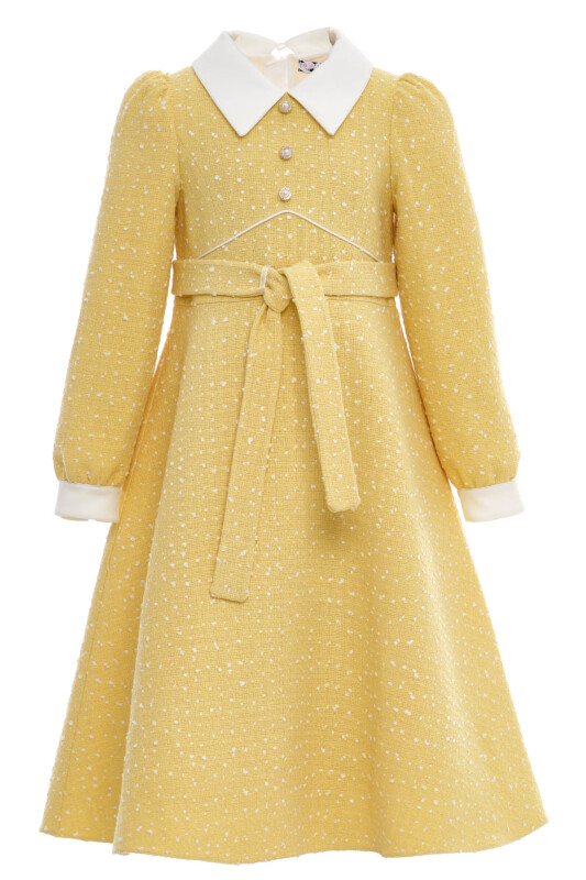 Yellow Elegant Tweed Girls Dress with Pearl Buttons 8-15 AGE 36446PR - Clothes (1)
