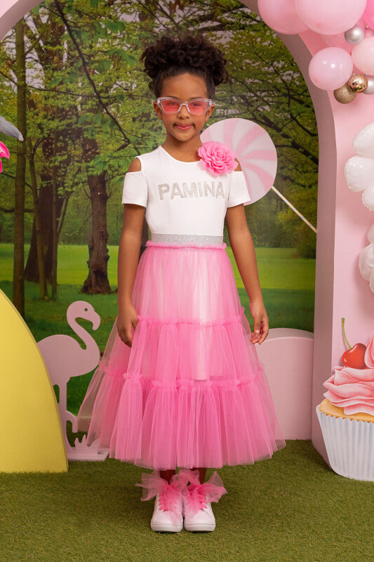 CandyPink Girls Sparkling Tiered Tulle Skirt and Ruffle Top Set 3-7 AGE 34343PR - Clothes