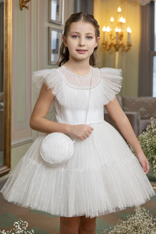 Ecru Square-collar dress for girls 4-8 AGE 33224PR - Clothes