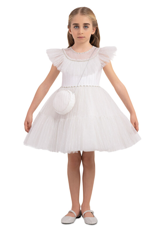 Ecru Square-collar dress for girls 4-8 AGE 33224PR - Clothes (1)