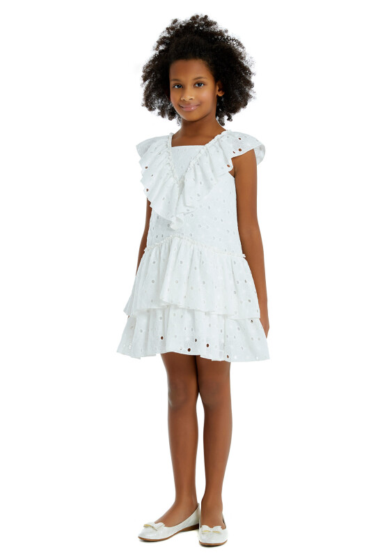 Ecru Girl Frilly Brode Dress 4-8 AGE 324703CA - Clothes (1)