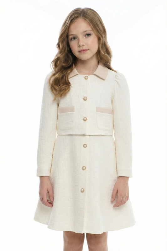 Ecru Girls Textured Dress & Jacket Set 8-14 AGE 36346PR - Clothes (1)