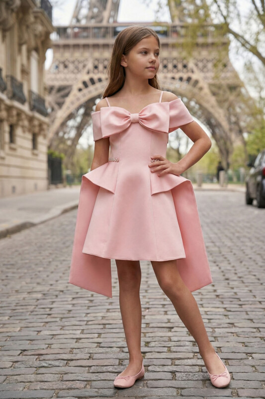 Powder Girls Satin Bow Shoulder Dress with Overskirt Detail 8-15 AGE 36104PR - Clothes