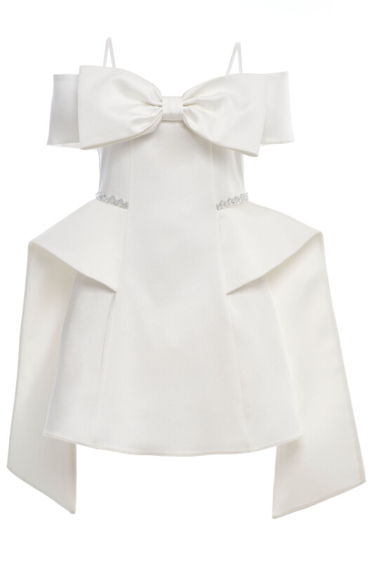 Ecru Girls Satin Bow Shoulder Dress with Overskirt Detail 8-15 AGE 36104PR - Clothes (1)