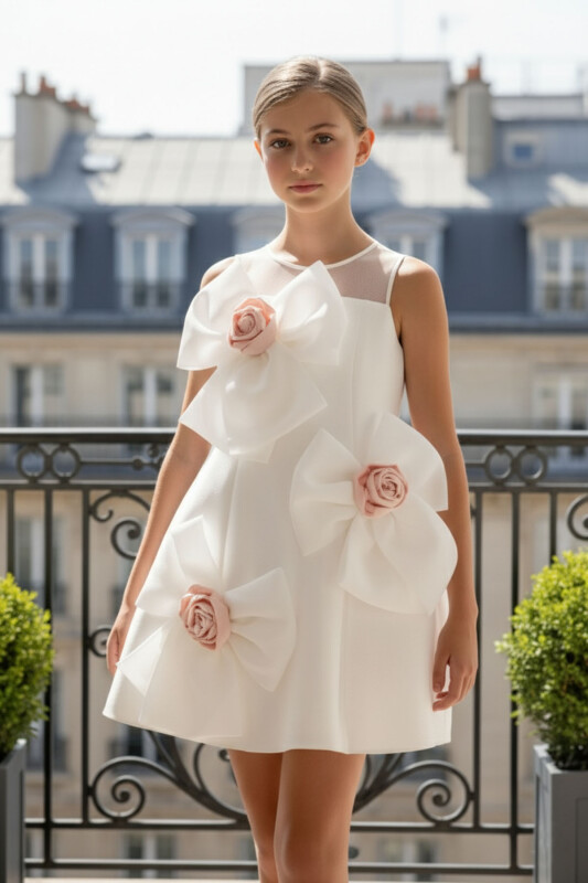 Ecru Girls Bow & Rose Mini Dress 8-15 AGE 36136PR - Clothes