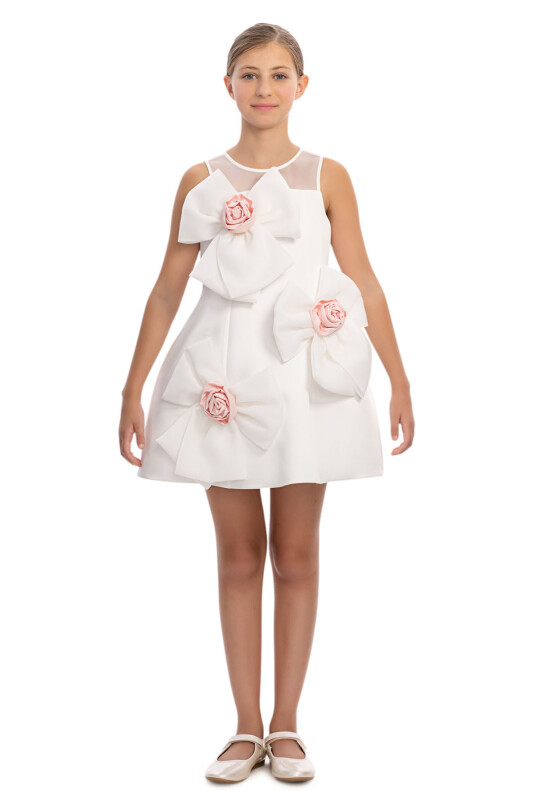 Ecru Girls Bow & Rose Mini Dress 8-15 AGE 36136PR - Clothes (1)