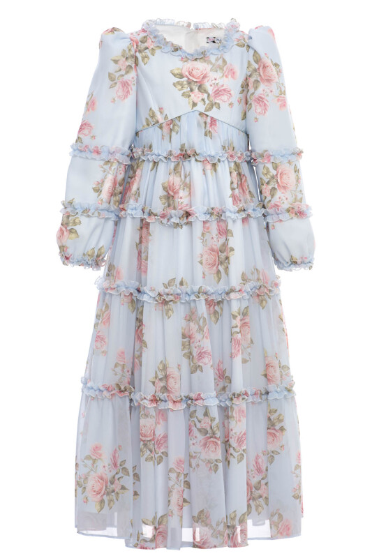 Blue Girls Romantic Tiered Floral Maxi Dress with Ruffles 8-15 AGE 36396PR - Clothes (1)
