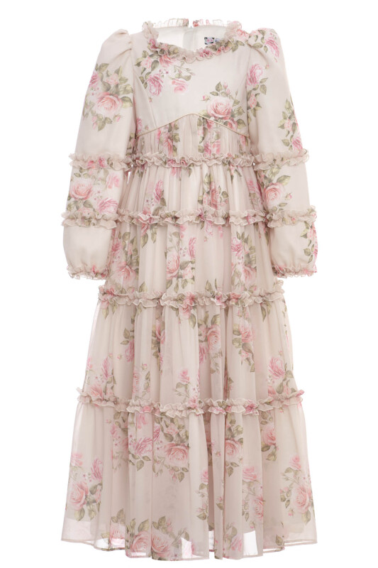 Beige Girls Romantic Tiered Floral Maxi Dress with Ruffles 8-15 AGE 36396PR - Clothes (1)