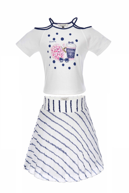 Navy Girl Line Printed Suit With Skirt 6-10 AGE 310904CA - Clothes