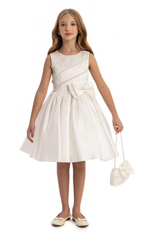 Ecru Satin Dress with Matching Bag 8-14 AGE 35213PR - Clothes (1)