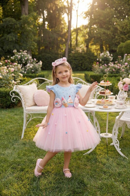 Powder Girls’ Sweet Treats Tulle Dress with Donut & Ice Cream Appliqués + Headband 3-7 AGE 36092PR - Clothes