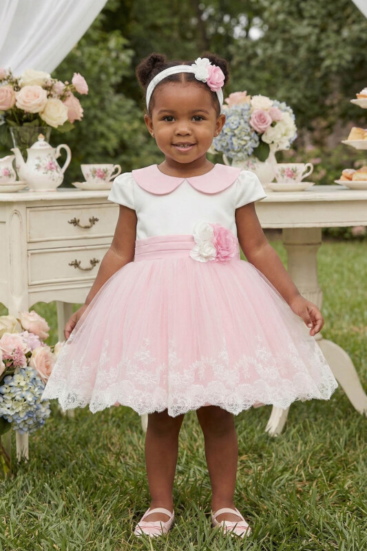 Powder Baby Girl Satin & Tulle Party Dress with Floral Headband 6-24 MONTH 36103PR - Clothes