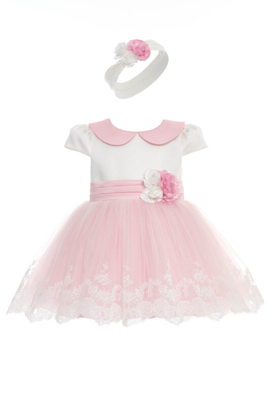 Powder Baby Girl Satin & Tulle Party Dress with Floral Headband 6-24 MONTH 36103PR - Clothes (1)