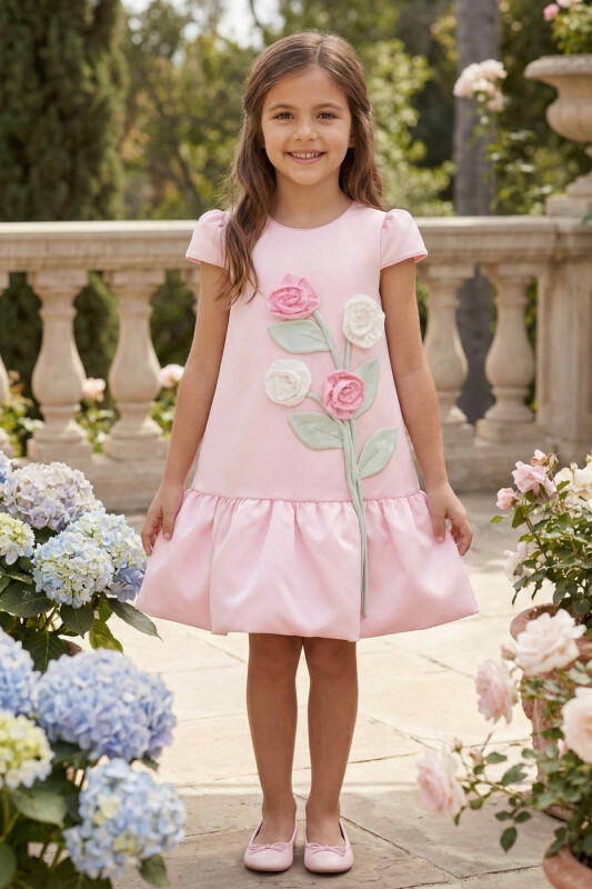 Powder Girls Floral Appliqué Puff Sleeve Dress 3-7 AGE 36264PR - Clothes