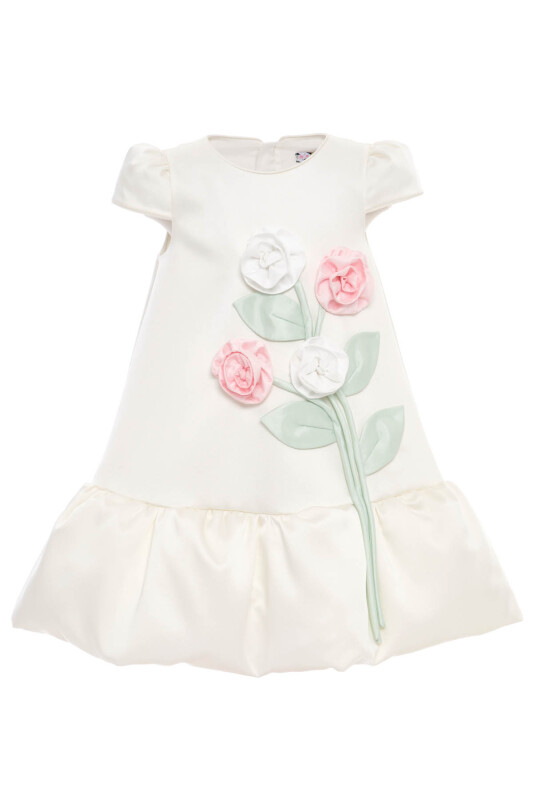 Ecru Girls Floral Appliqué Puff Sleeve Dress 3-7 AGE 36264PR - Clothes (1)