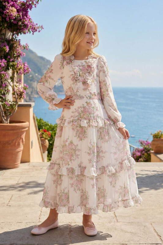Powder Girls Long Chiffon Dress 8-15 AGE 36372PR - Clothes