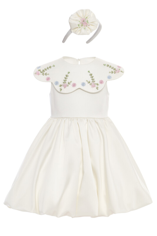 Ecru Girls Satin Dress with Removable Floral Collar & Hair Accessory 3-7 AGE 36281PR - Clothes (1)