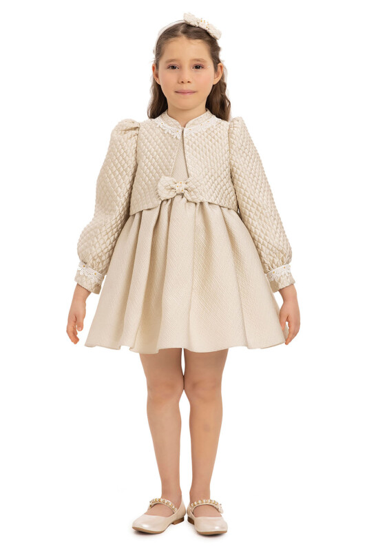 Beige Baby Dress with Jacket and Hair Accessory 6-24 MONTH 35399PR - Clothes
