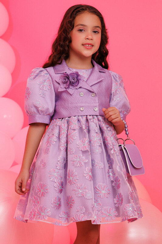 Lilac Dress with Short Sleeve Bolero and Bag 3-7 AGE 35369PR - Clothes