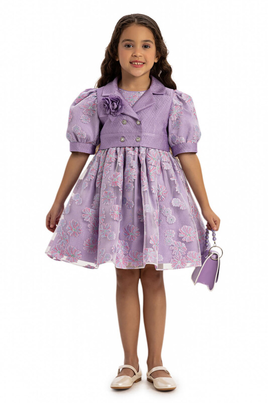 Lilac Dress with Short Sleeve Bolero and Bag 3-7 AGE 35369PR - Clothes (1)