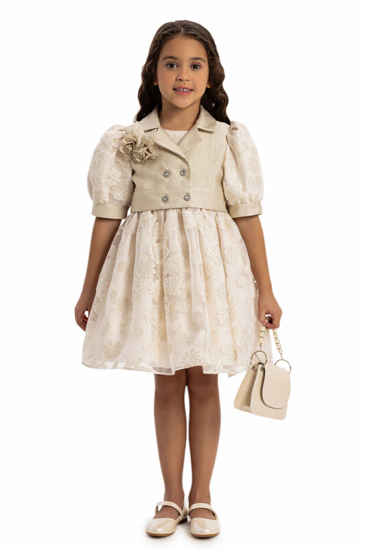 Beige Dress with Short Sleeve Bolero and Bag 3-7 AGE 35369PR 