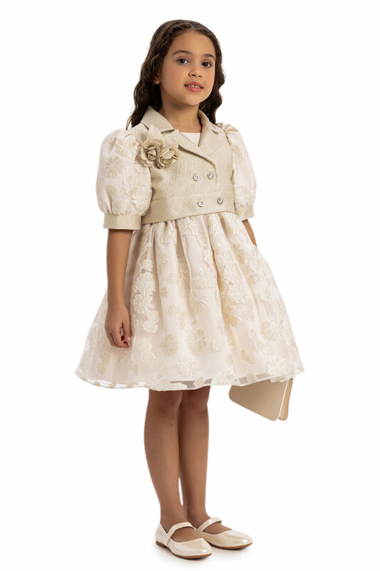 Beige Dress with Short Sleeve Bolero and Bag 3-7 AGE 35369PR - Clothes (1)