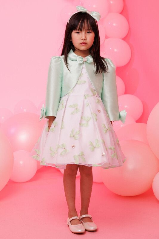 Green Bow Dress with Bolero and Hair Accessory 3-7 AGE 35319PR - Clothes