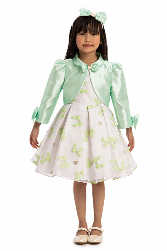 Green Bow Dress with Bolero and Hair Accessory 3-7 AGE 35319PR - Clothes (1)