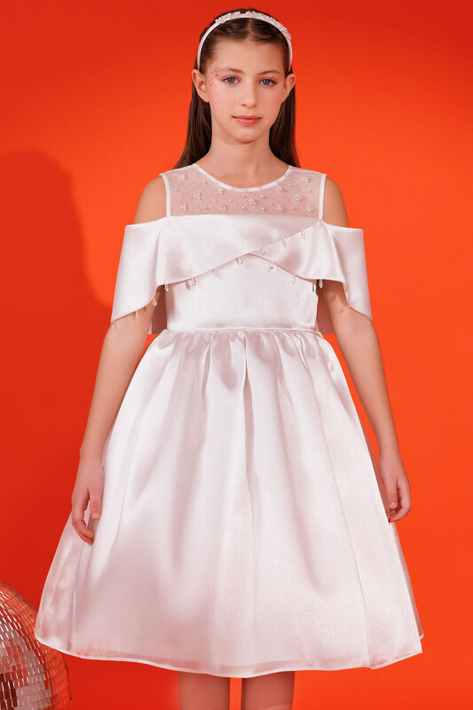 Ecru Girl Dress 8-14 AGE 35452PR - Clothes