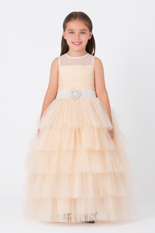 Beige Girls Maxi Tulle Dress 3-7 AGE 35060PR 