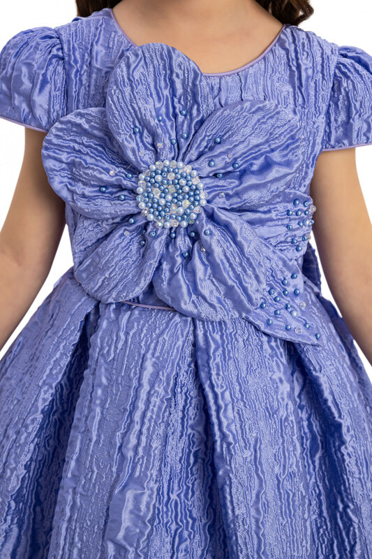 Purple Textured Dress with Matching Bag 3-7 AGE 35443PR - Clothes