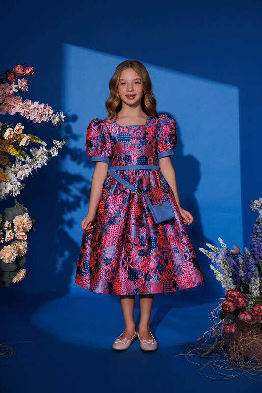 Blue Girls Jacquard Dress with Bag 8-14 AGE 35440PR - Clothes (1)