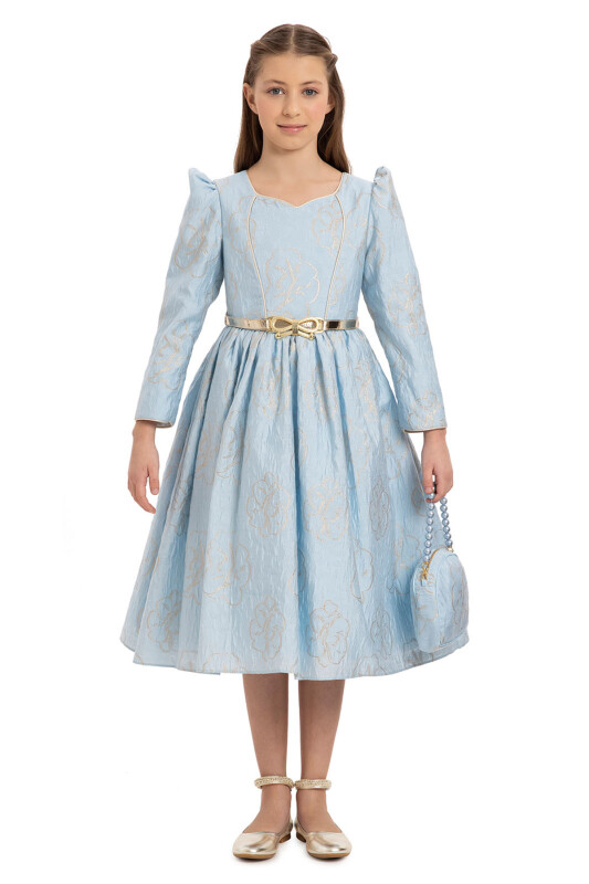 Blue Dress with Belt and Matching Bag 8-14 AGE 35446PR - Clothes