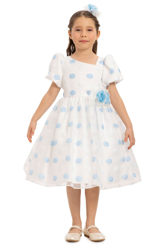 Blue Polka Dot Dress with Hair Accessory 3-7 AGE 35430PR - Clothes