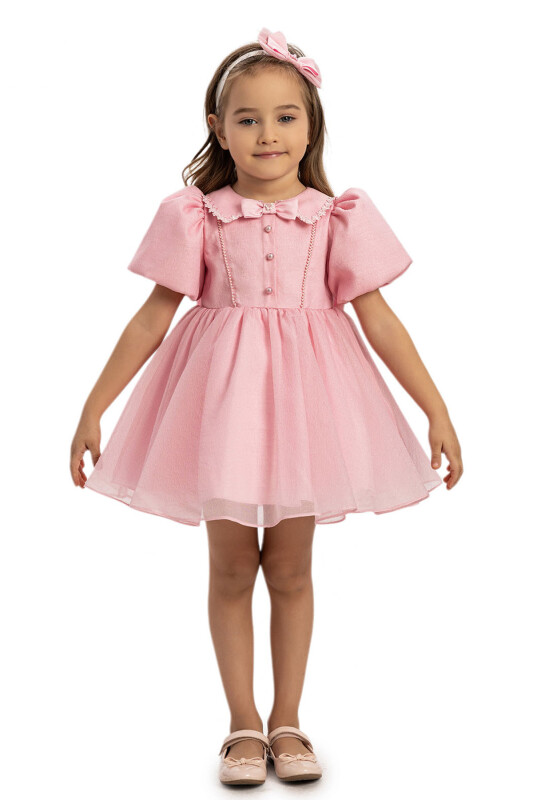 Powder Baby Dress with Pearl Details and Hair Accessory 6-24 MONTH 35230PR 