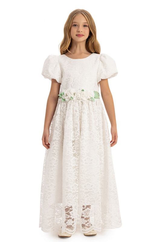 Ecru Girls Long Lace Dress 8-14 AGE 35244PR - Clothes