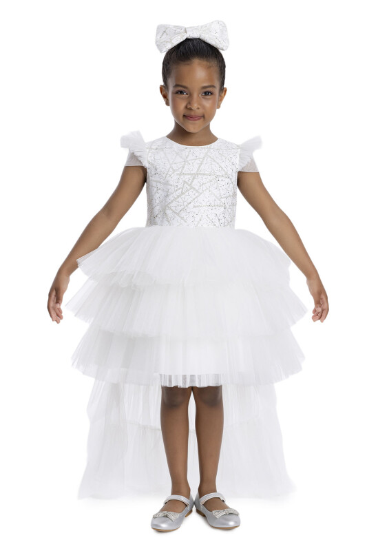 Ecru Layered Ruffled Girl's Dress 3-7 AGE 34148PR - Clothes