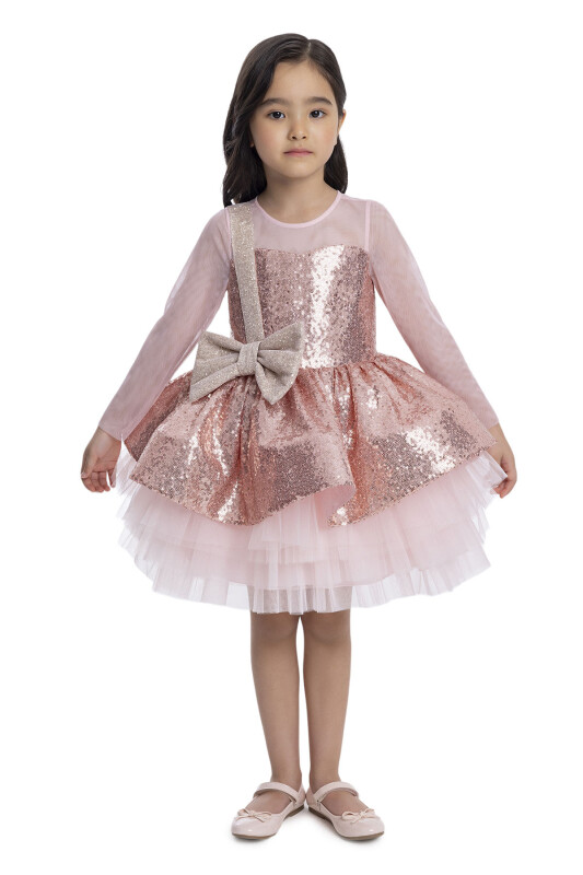 Powder Sequined Girl's Dress 3-7 AGE 34041PR - Clothes
