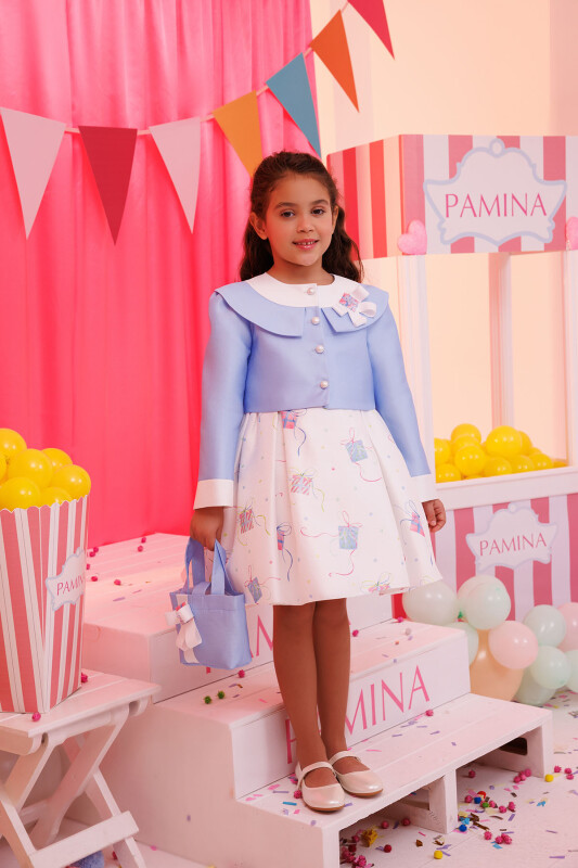 Blue Dress with belore and handbag 3-7 AGE 35405PR - Clothes (1)